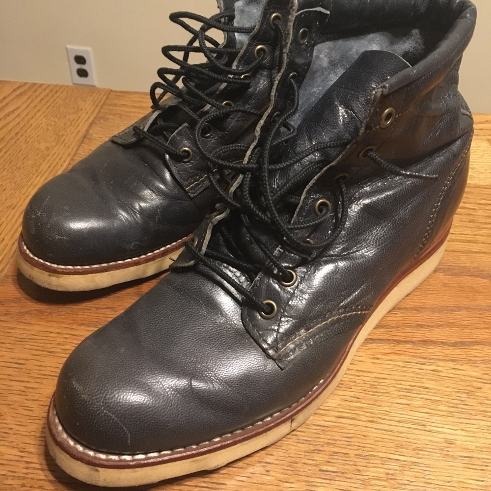 Chippewa Indigo Leather Lace-Up Boots with Vibram wedge sole